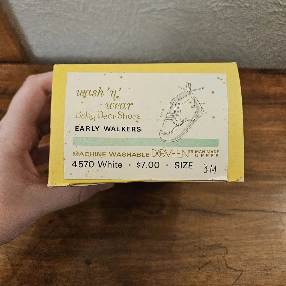 Vintage Doveen Wash &‎ Wear Baby Deer Shoes Size 3 In Original Box Early Walkers